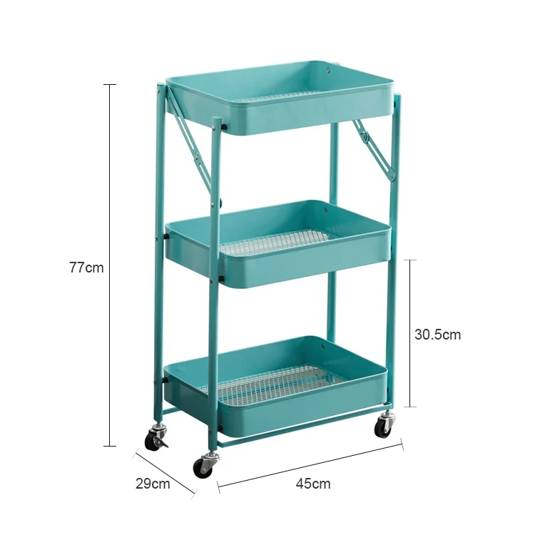 
Folding utility rolling cart storage organizer 3 tiers multifunction trolley cart 