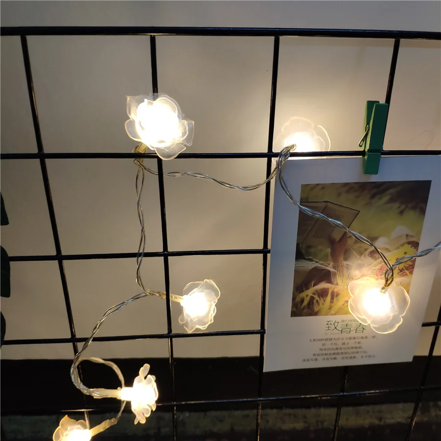 1.9M hot-selling rose flower LED string light battery box  wedding and Christmas lighting decoration lights 20L