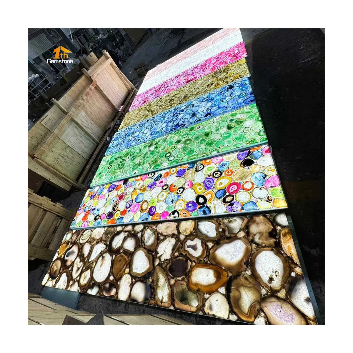 Natural Gemstone Product Backlit Pink Blue Agate Stone Decorative Wall Panel With Light