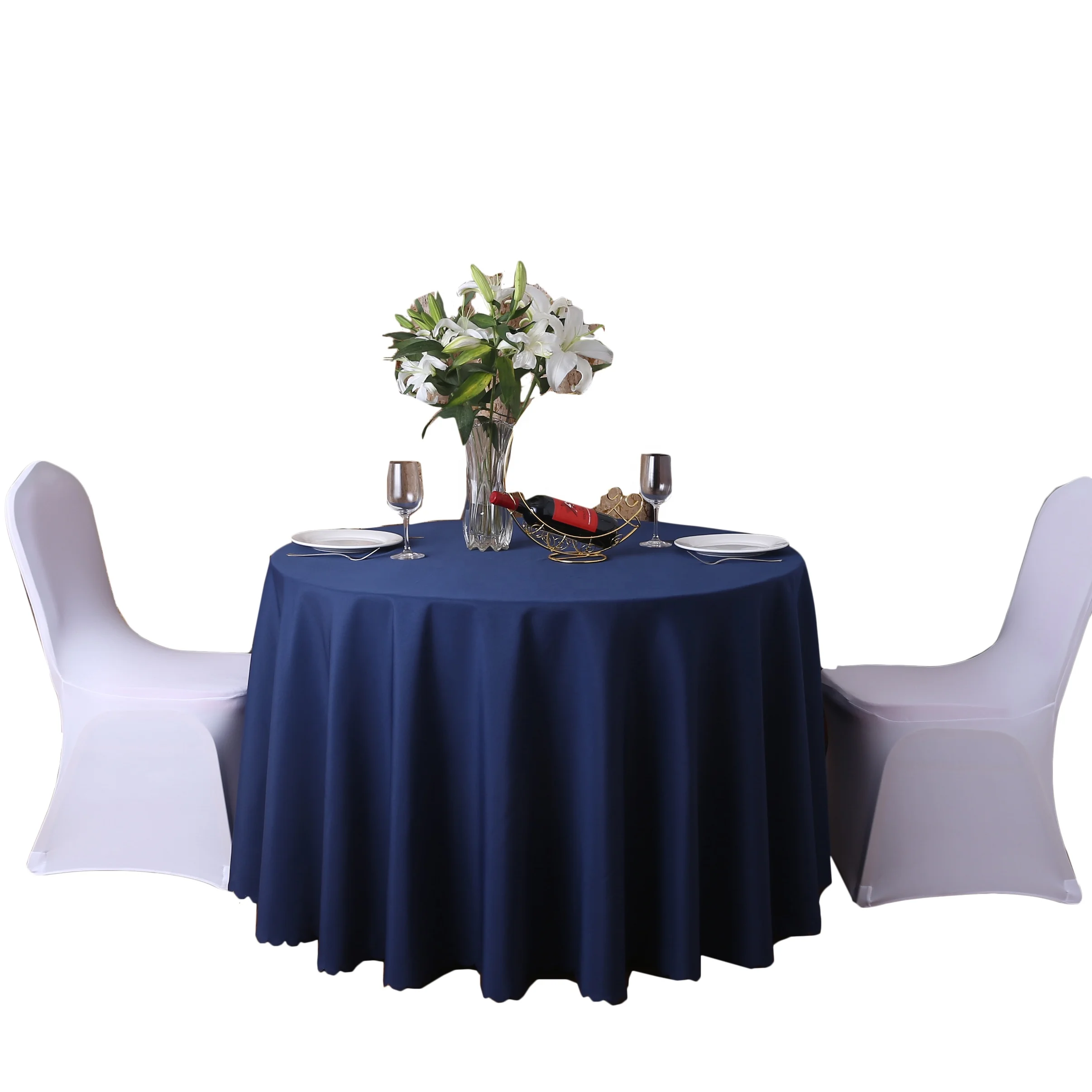 
Washable Navy Blue Polyester Fabric Table Cloth For Round Tables  (62386757508)