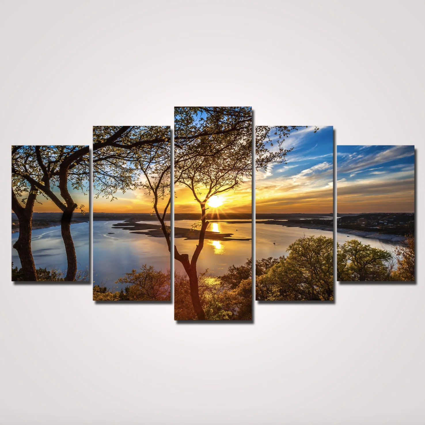 Modern style Tree with River Sunrise Nature Landscape Wall Mural Pictures Artwork Art Printing