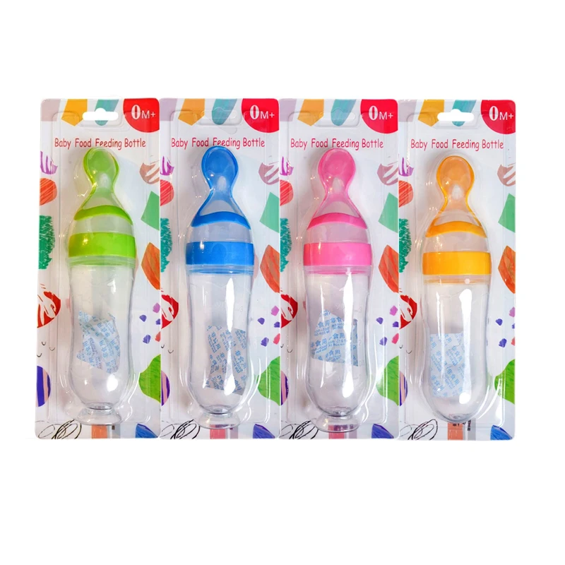 Wholesale Baby Rice Cereal Bottle Feeder Baby Silicone Baby Food Milk Feeder Squeeze Spoon biberon