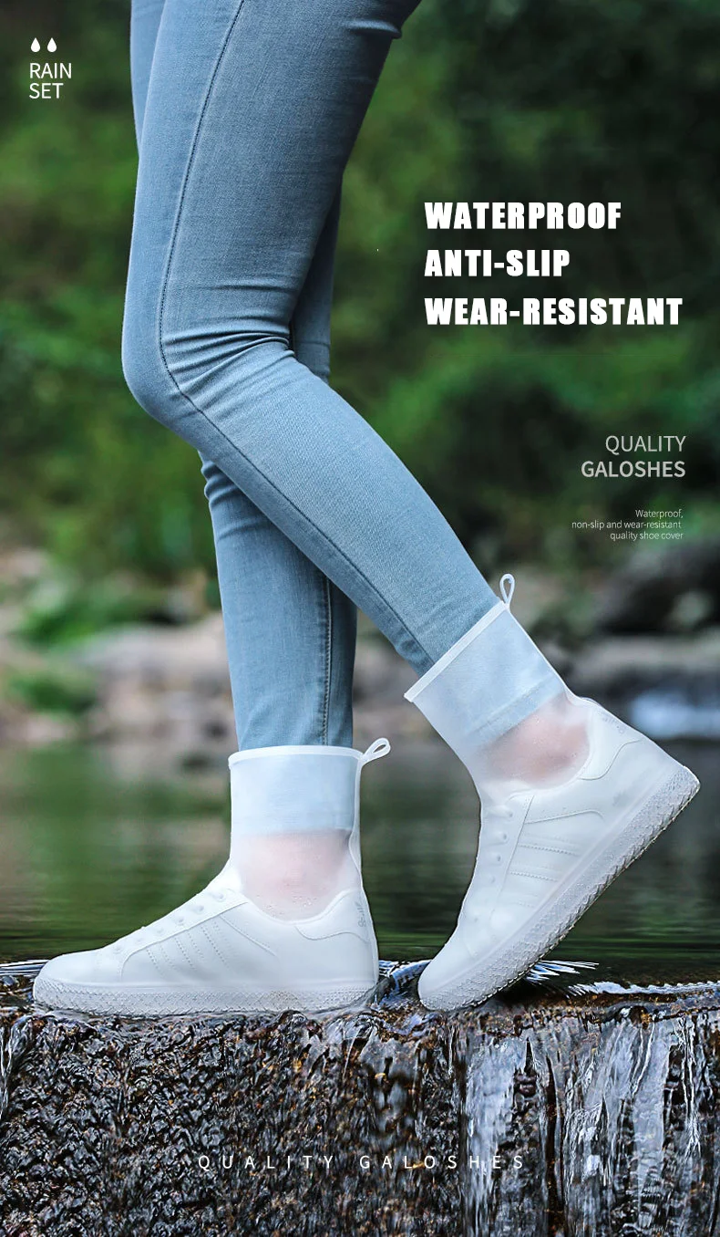 2024 Protective stnm Rain Shoes Boots Reusable Latex Waterproof Rain Non-Slip Silicone Over  Boot Covers Unisex