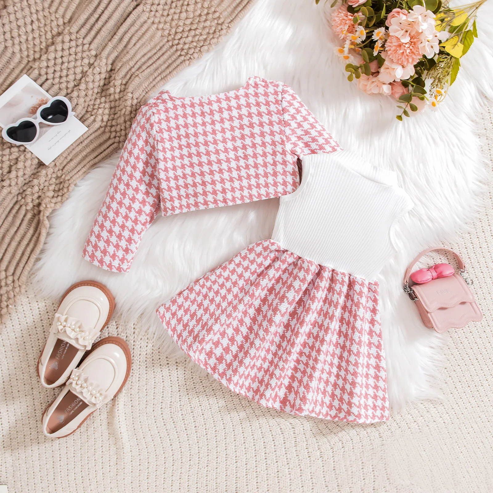 24059  Baby 0-4Y Fall And Winter New Girls Long-Sleeved Jacket Dress Two-Piece Set Kids Winter Girl Sets Clothes Baby Gown