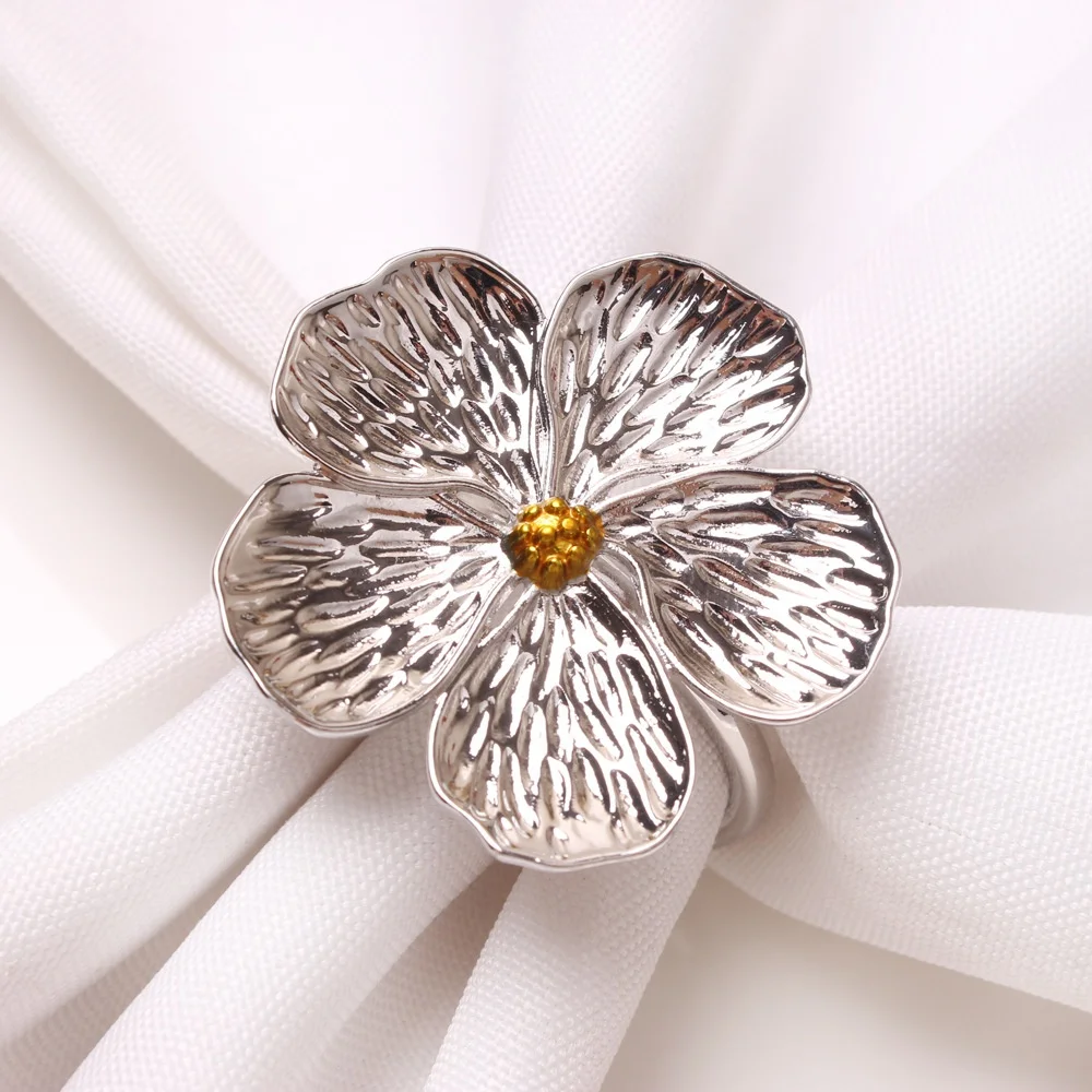 New Wedding Party Accessories Elegant Metal Flower Napkin Ring
