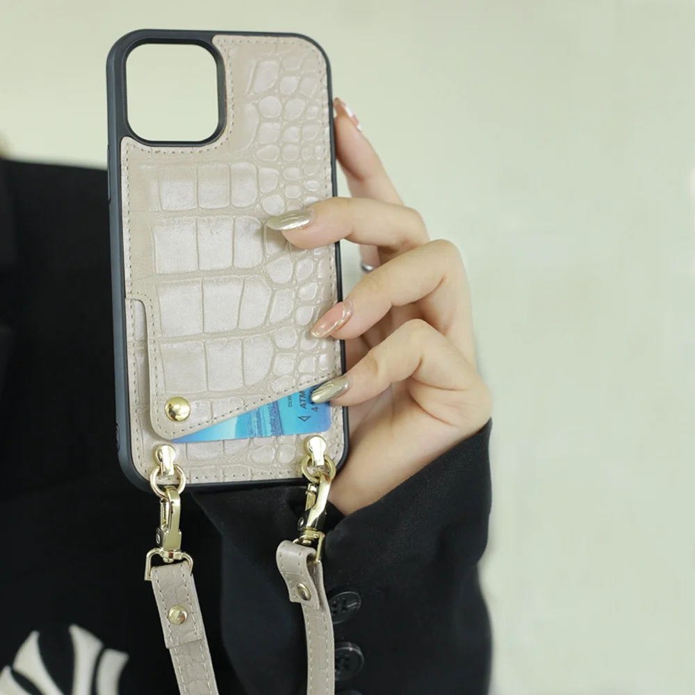 Модный кожаный чехол для телефона с пластиковой внутренней ручкой и отделением для кредитной карты для iphone 13, чехлы через плечо