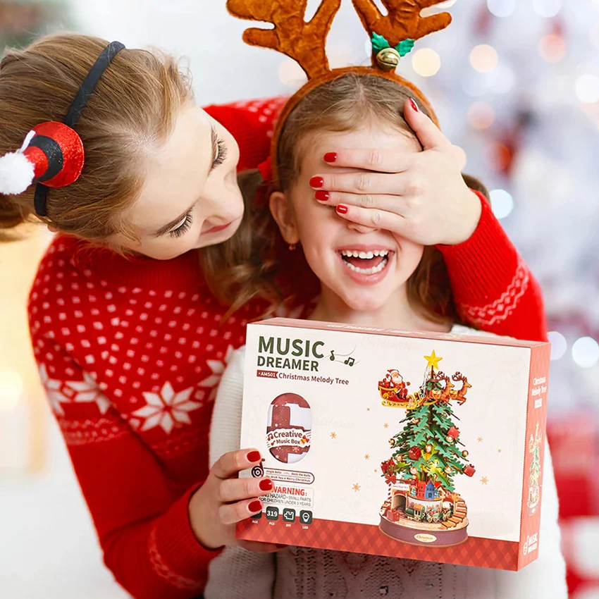 Robotime Rolife 3D Wooden Puzzles AMS01 Christmas Melody Tree Music Box DIY Wood Crafts Christmas Gifts For Kids