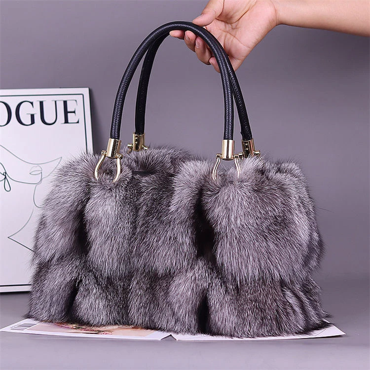 Women Elegant Fur Tote Bags New Arrival Real Fox Fur Handbags Luxury Fur Fashion Lady Bags With Strap