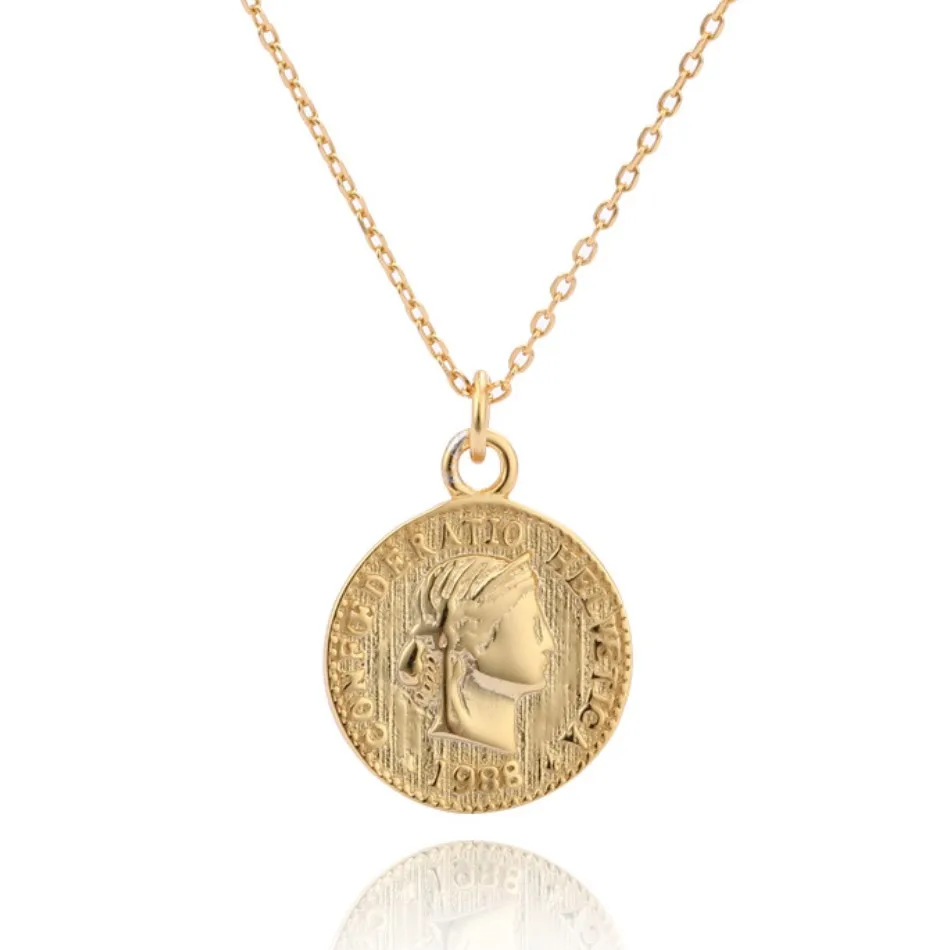 Wholesale trendy coin pendant 925 sterling silver gold coin pendant fashion gold plated coin pendant necklaces for women