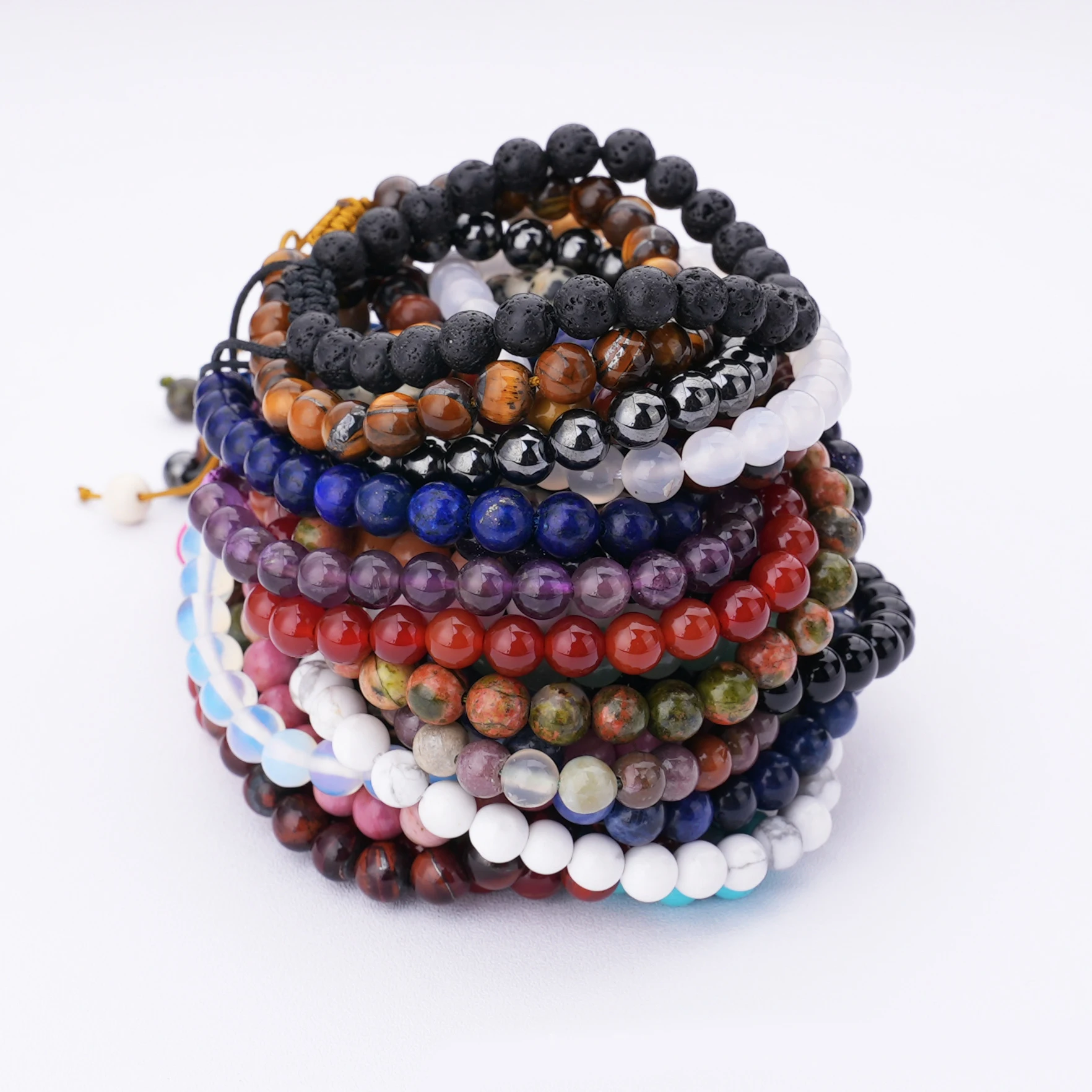 Natural Color Gem Stone Crystal Quartz Bead Healing Energy Bracelet Braided Woven 6mm