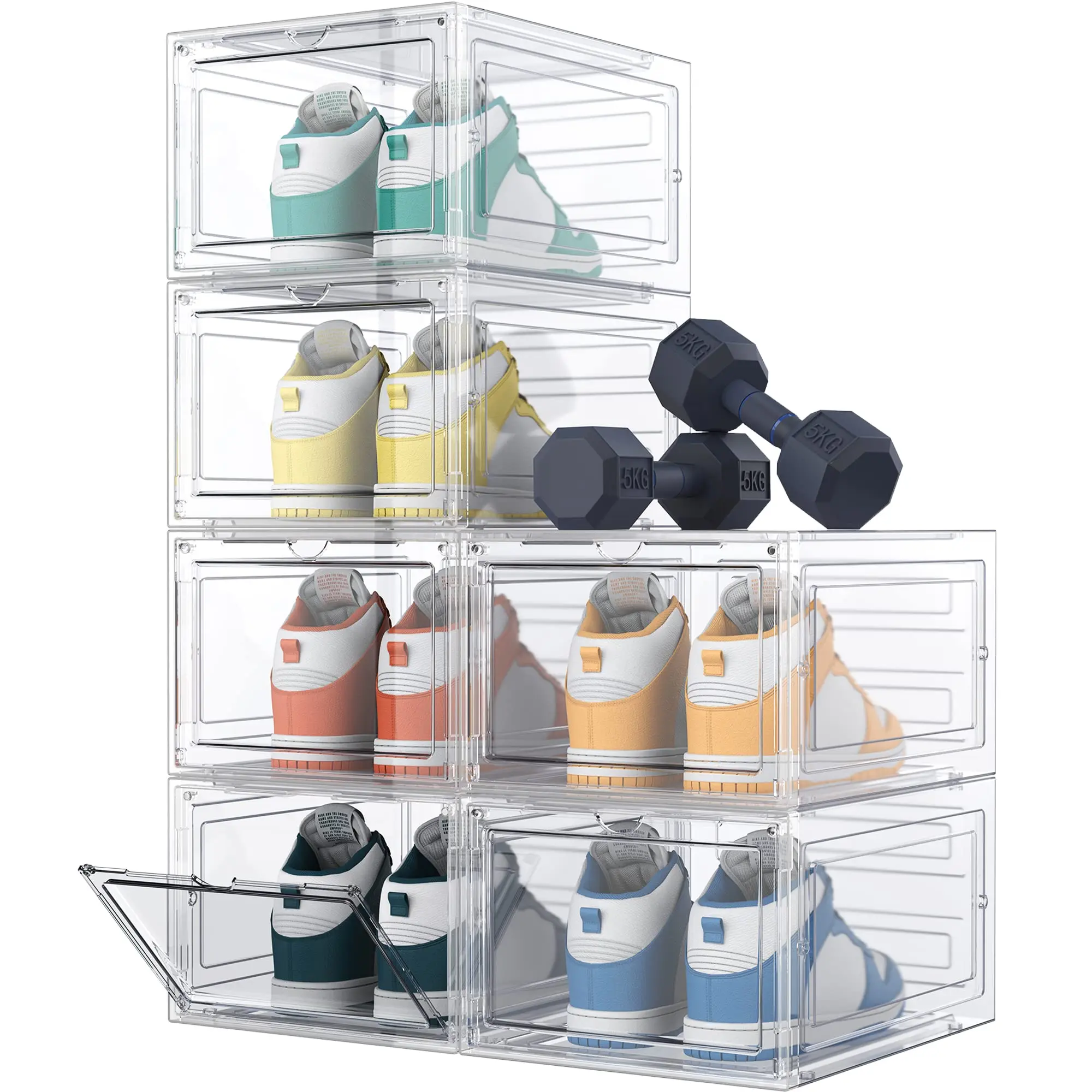 Clear Plastic Stackable Shoe Organizer for Shoe Storage Boxes Containers Shoe Display Case with Magnetic Door
