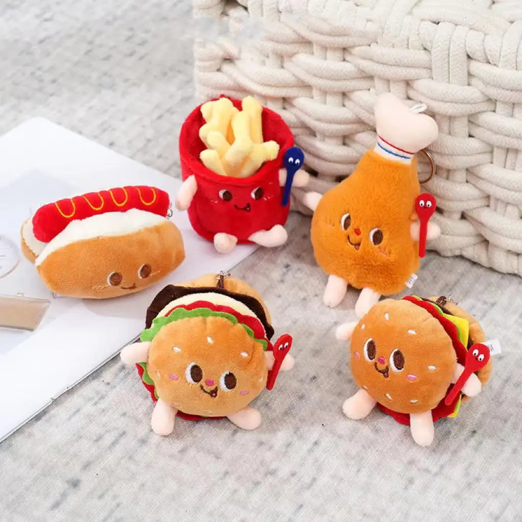 Wholesale Hamburger Fries Cute Bread Plush Backpack Pendant Toy Doll Mini Grab Machine Doll Toys Keychain Plush