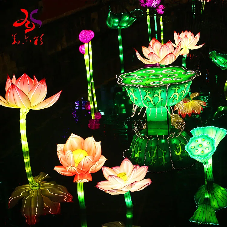 Huayicai 2023 Newest waterproof IP65 lighting Chinese festival  lotus flowers lanterns show for park decorations
