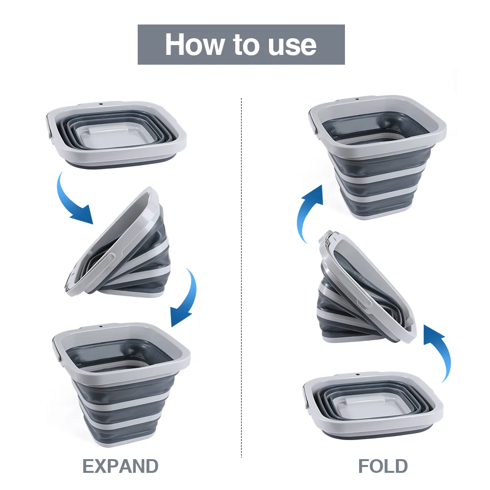 Portable Save Space 10L 15L 20L Silicone Plastic Square Folding Bucket Home Cleaning 20 Litre Cleaning Collapsible Bucket