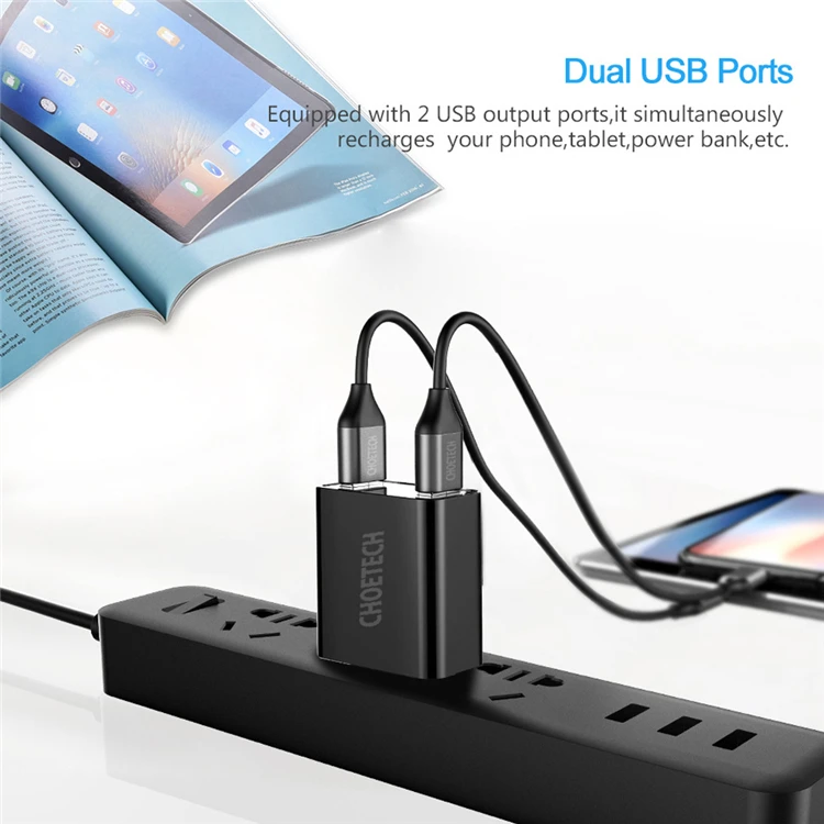 CHOETECH Portable Dual USB Charger 5V 2.2A For iPhone X 8 7 Charger Fast Wall Charger for Samsung S8 Note 8 For Xiaomi Mi 8