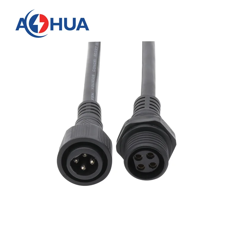 4PIN Waterproof Plastic Round PVC female panel Mounted M19 4Pin Led Connector IP65 Customized Terminal Wires Cable End
