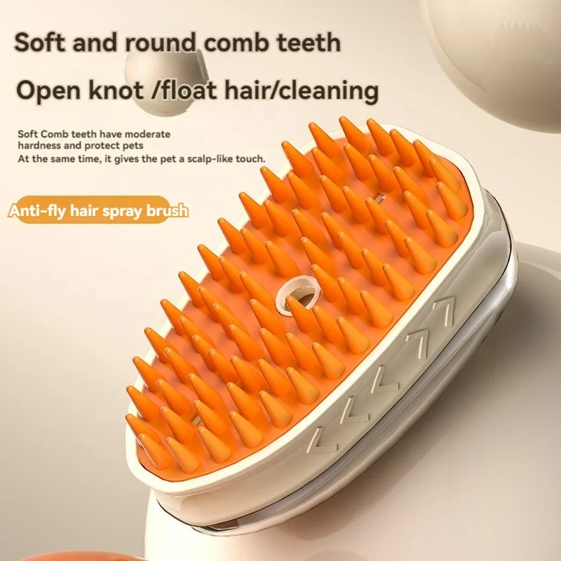 New Upgraded 4 in 1 Rechargeable Steam Brush For Pet Massage Cleaning Water Spray Hair Removal Cat Steam Brush With Light
