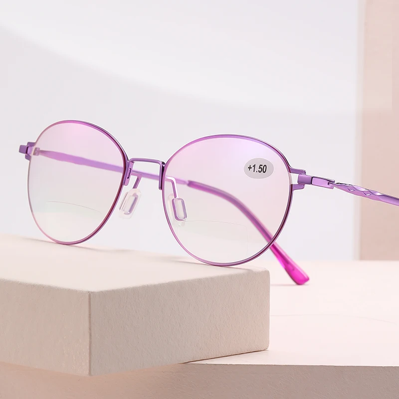 Очки для чтения с защитой от синего света женские элегантные фиолетовые бифокальные очки оптовая продажа очки для пожилых людей