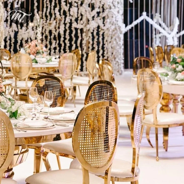 Wholesale commercial banquet hall turkey gold round high back stainless steel wedding and event chairs
