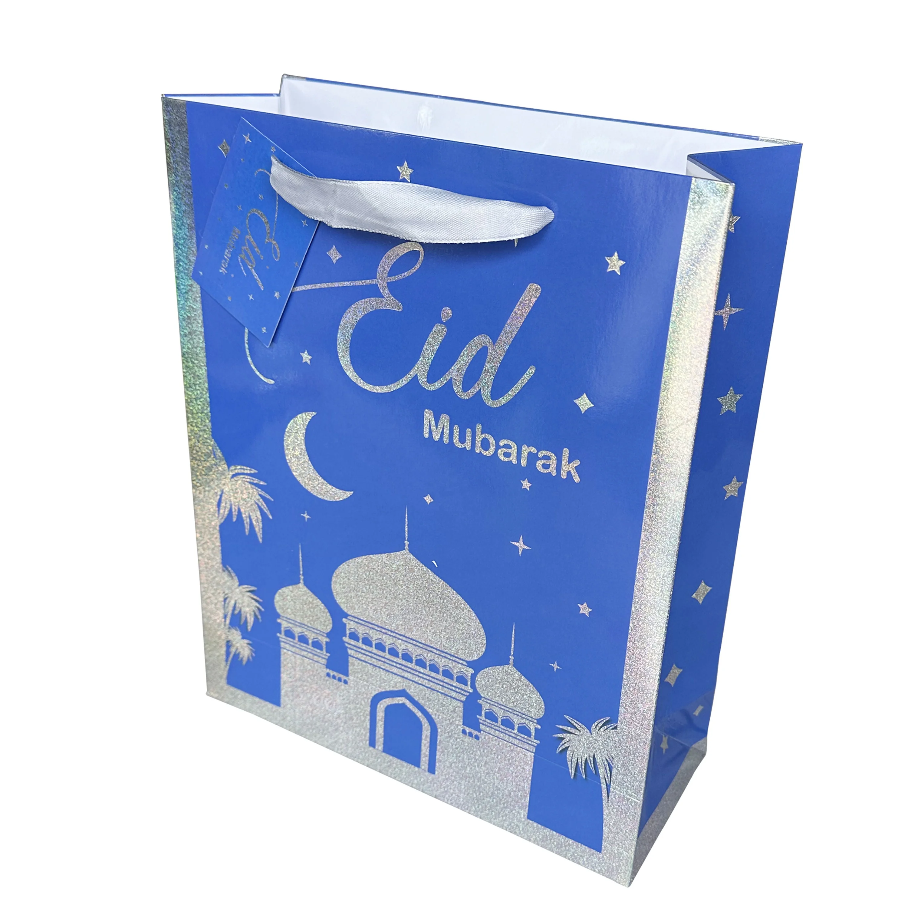 Luxury Muslim Eid Bags With Handles Gold Foiled Mosque Eid Mubarak Paper Bag Black Eid Party Favour Bags