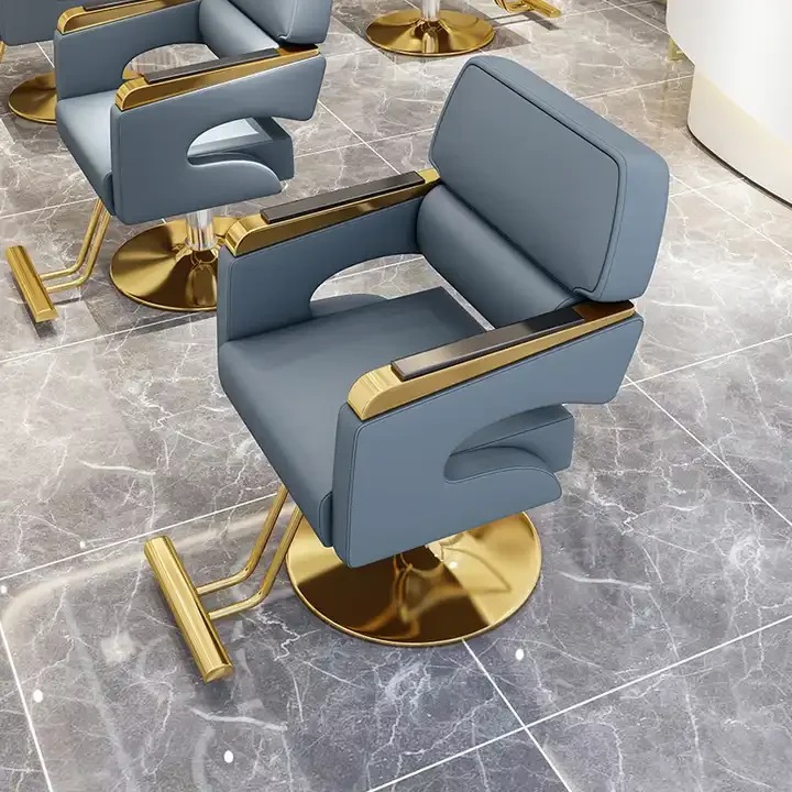 wholesale high-quality hydraulic pump salon blue gold synthetic leather small barber shop chair for men