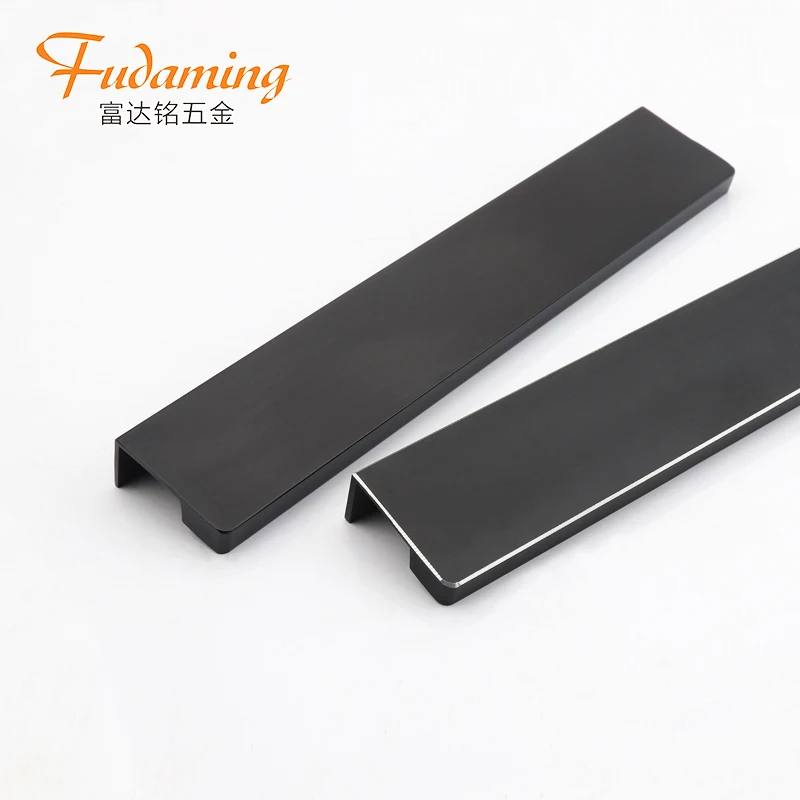 Невидимая скрытая матовая черная металлическая ручка fudaming из алюминиевого сплава без перфорации для кухонного шкафа, двери шкафа