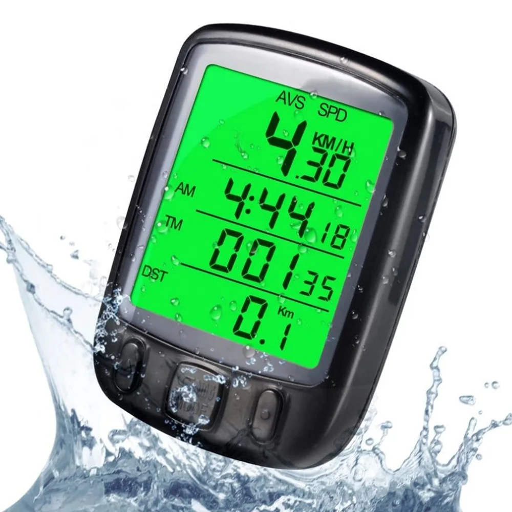 Waterproof Multi Functional LCD Display Screen Bicycle Speedometer Smart Bike Computer Cycling Odometer with Green Backlight