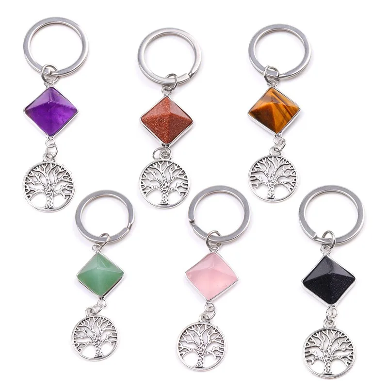 Amazing Gemstone Keychain Small Triangle Pyramid for Protection Tree of Life  Keychain Negative Energy Protection  Crystal Gift