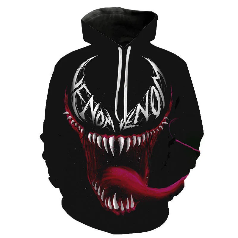 Lcool Custom Men Hip Hop Sportswear Venom Hoodie 3D Printed Oversize Sweatshirts Hoodies
