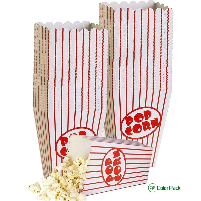 Red and White Popcorn Bags for Popcorn Machine, Movie Theater Decor Popcorn Box