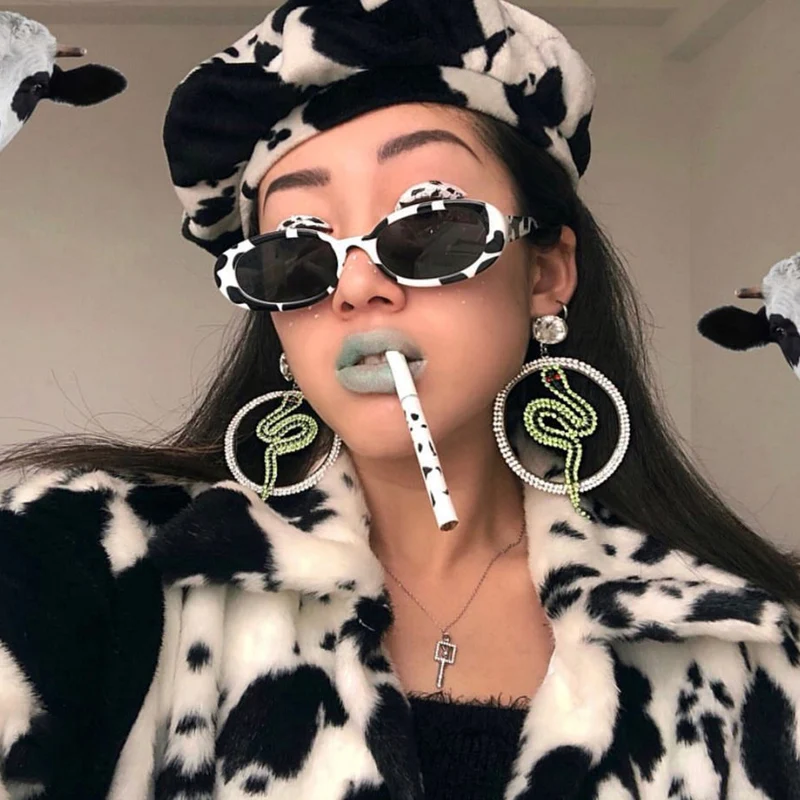 Овальные Солнцезащитные очки AOKO женские, модные брендовые дизайнерские очки с маленькой оправой, крутые пикантные винтажные, с черным леопардовым принтом
