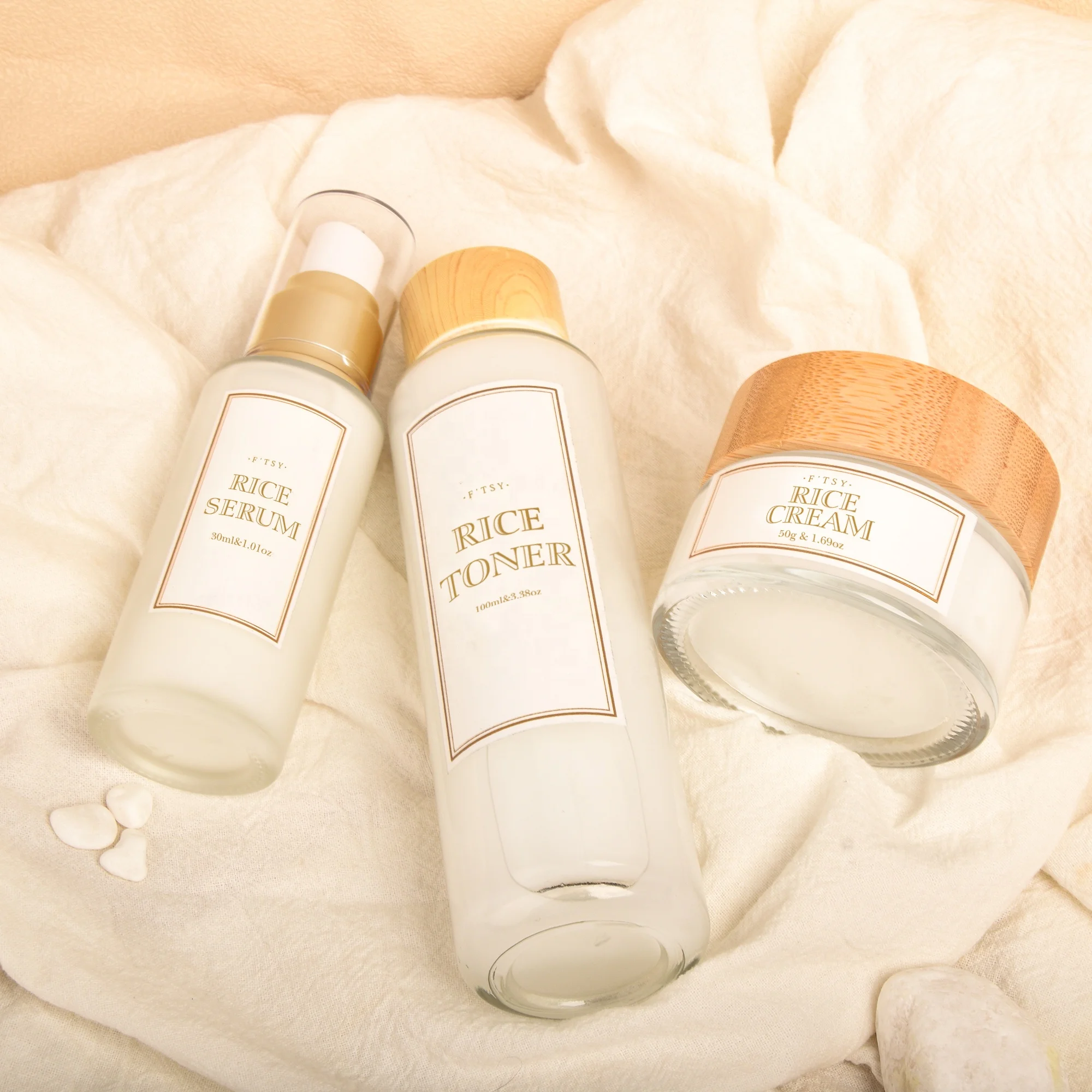 Custom Korean Rice Series Skin care Gift Set Rice Toner Serum Cream Emulsion Dark Spot Removal Skin Care Set