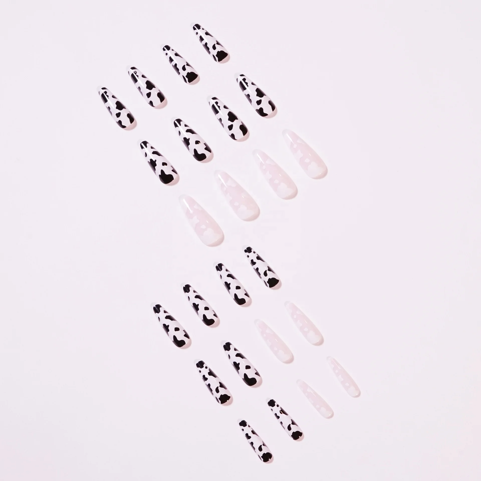 Top Hot 24pcs Cow Pattern Fake Nail & 1pc Nail File & 1sheet Tape Press On Nails