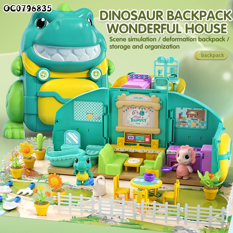 Newest storage dinosaur deformed doll house furniture play set toy for kids