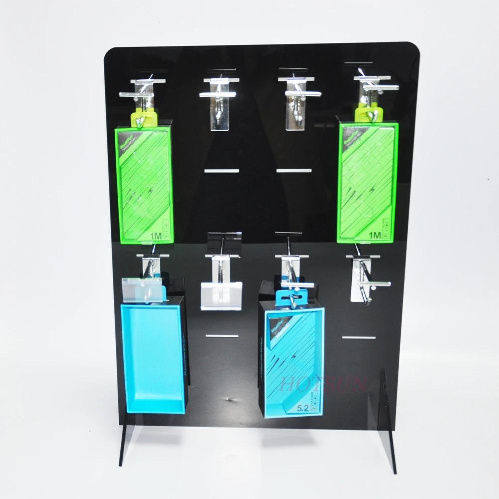 Flat Package Black Plastic Display Rack Custom Top Grade Counter Acrylic Hook Display with PVC Price Holder