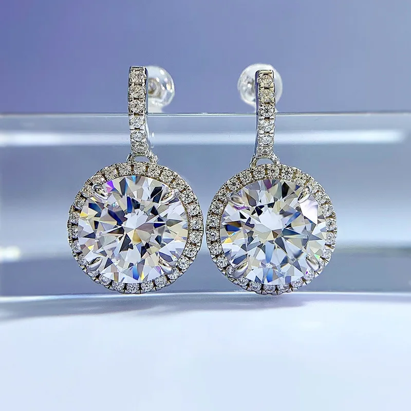 New jewelry 925 silver fashionable simple inlaid 5-carat harbor style circular geometric silver retro earrings