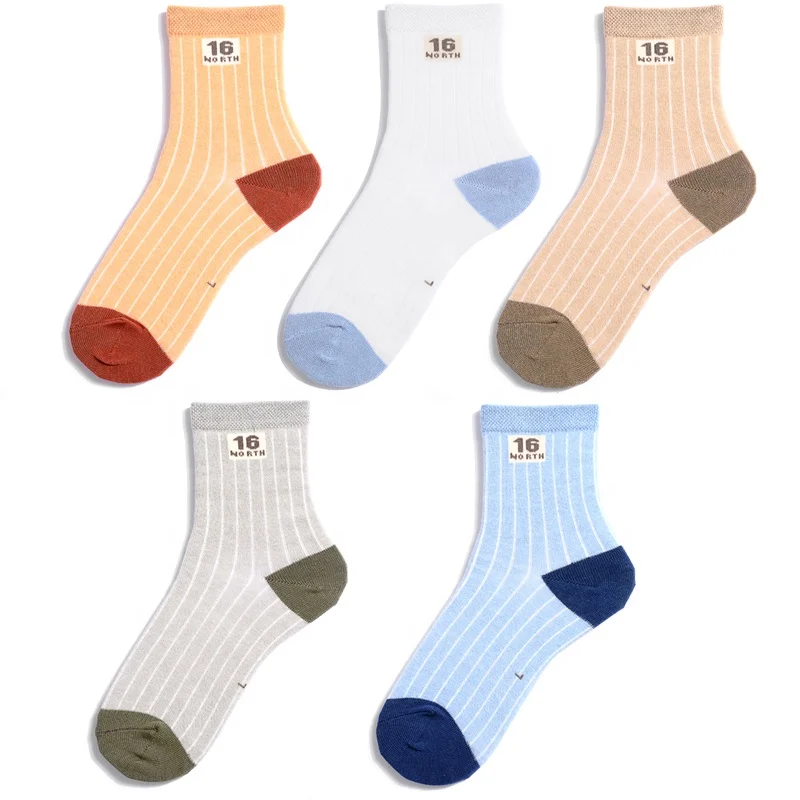 Bulk Order 100% Cotton 2021 New Release Cute Stripes Letters Design High Quality Children Kids Baby Socks
