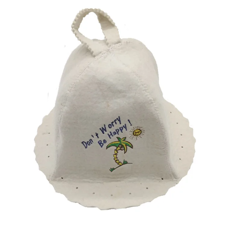 Organic Wool Felt  sauna hats with embroidery
