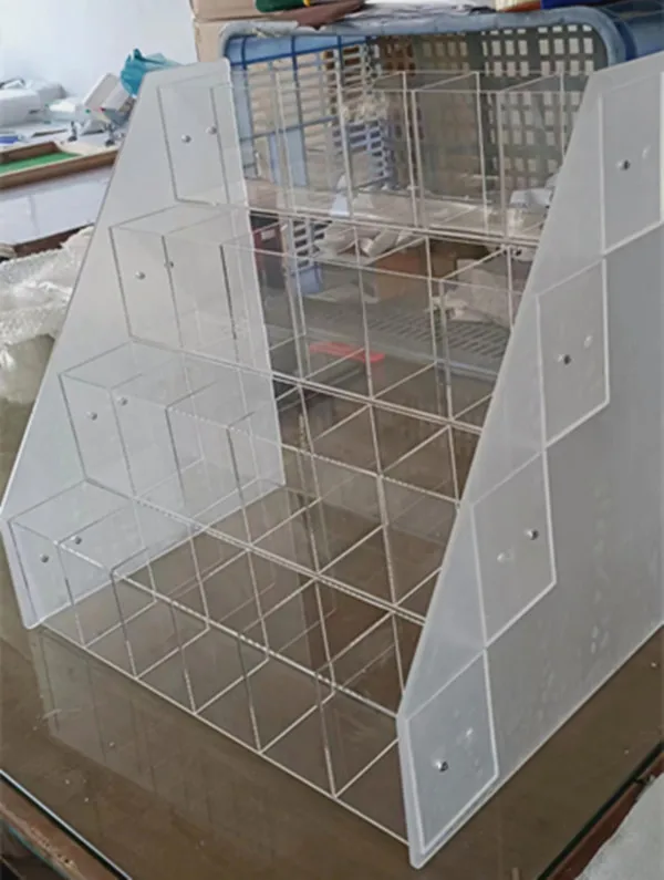 Disassembled 24 grids clear acrylic stone display stand , custom 4 tier acrylic stone display box