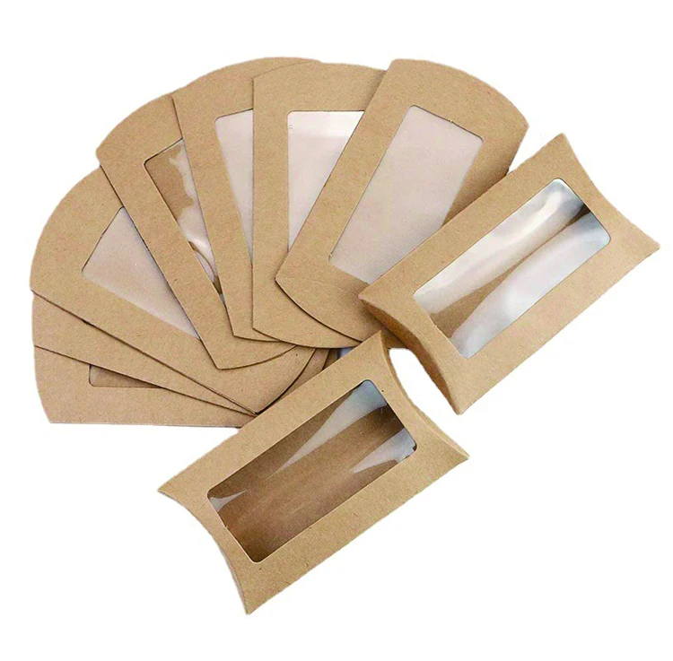 Kraft Paper Pillow Boxes Underwear Window Pillow Boxes Customized Printing