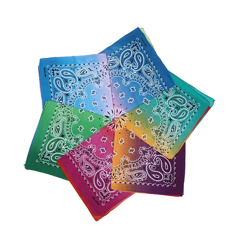 100% Cotton Gradient Color Tie Dye Paisley Print Head Wrap Scarf Wristband Headbands Hairscarf Bandanas For Men And Women
