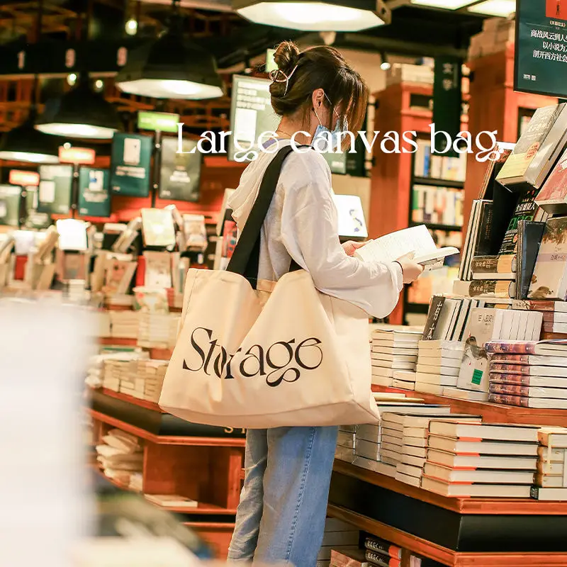 Original Custom Logo Reusable Shopping Large Cotton Bag Tote Bag for Canvas Women Grocery Shopper Shoulder Travel Beach