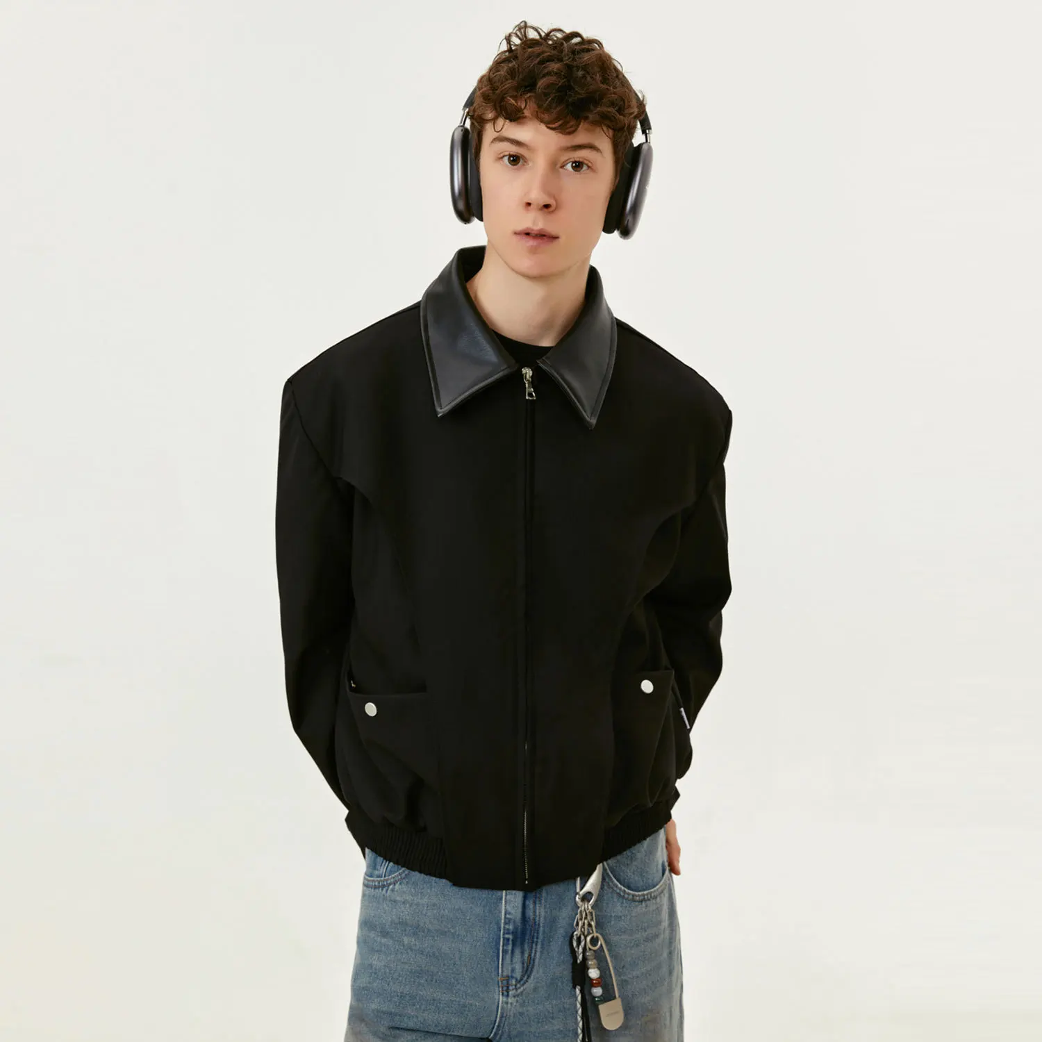 custom winter korean 1000gsm printed leather wind breaker  security motorcycle sports polyester heavy jacket for men