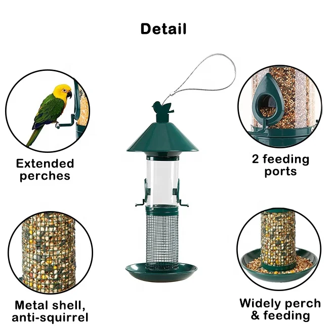 Environmentally Friendly 2 Layers Metal Mesh Bird Food Feeder Station Squirrel Proof Outdoor Humming Wild Bird Feeders Hanging