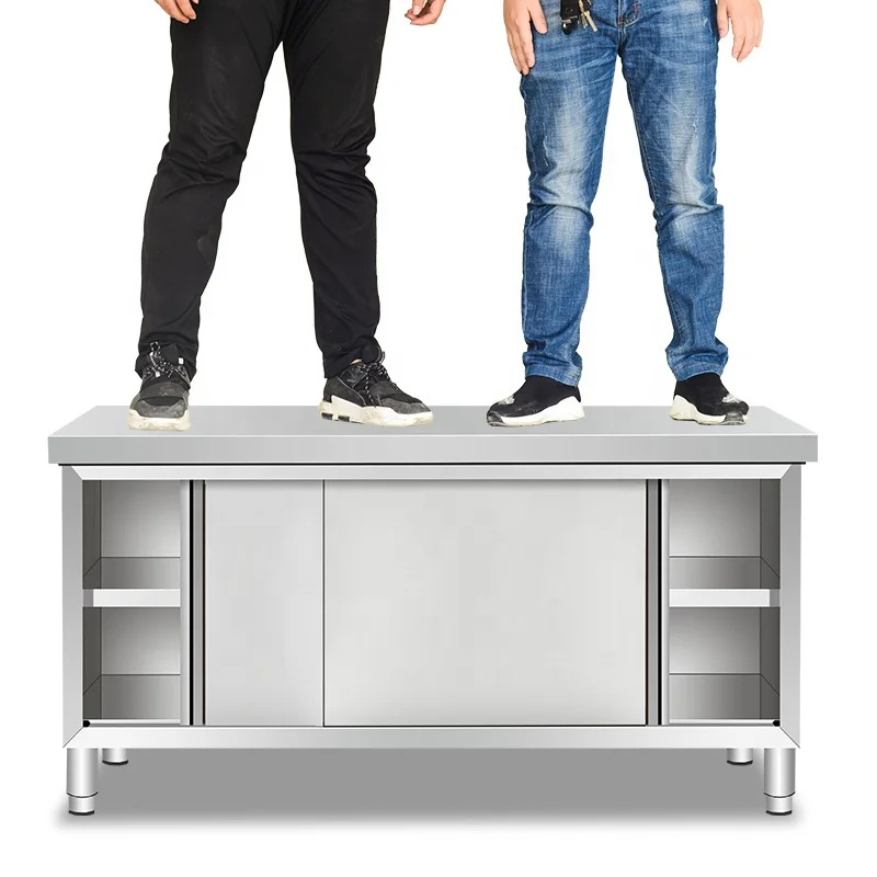 Сверхмощные пищевые двойные двери из нержавеющей стали, кухонный стол, стальной Рабочий стол с ящиками