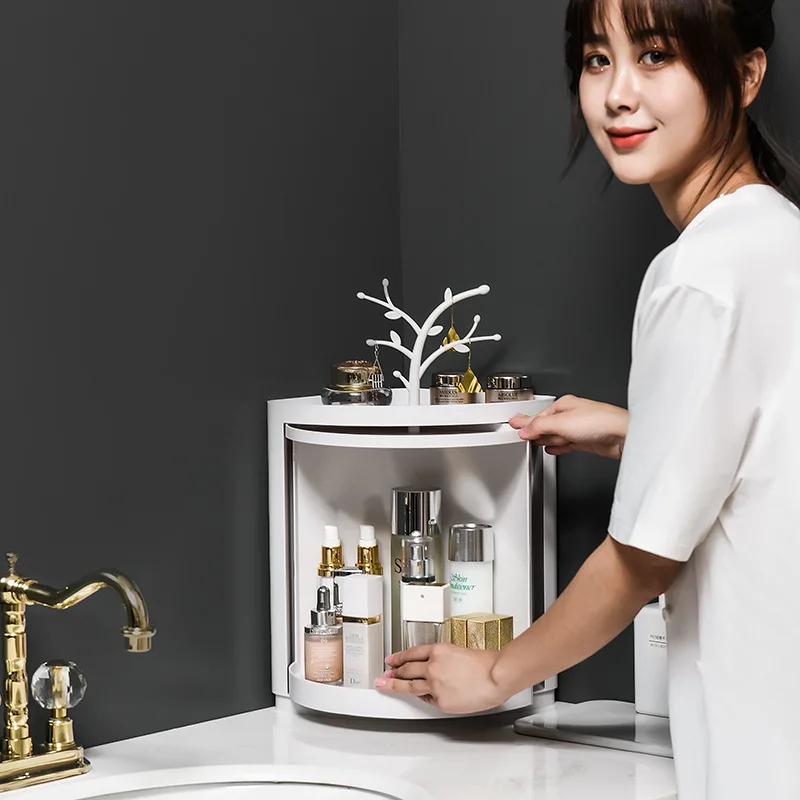 Bathroom Rotating Triangle Shelf Kitchen Toilet Wall Corner Free Punching Cosmetics Storage Racks