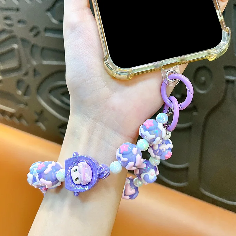 Candy Color Plastic Bead Backpack Bag Pendant Keychain Cute Doll Beaded Phone Wrist Strap Kawaii Bead Mobile Phone Chain