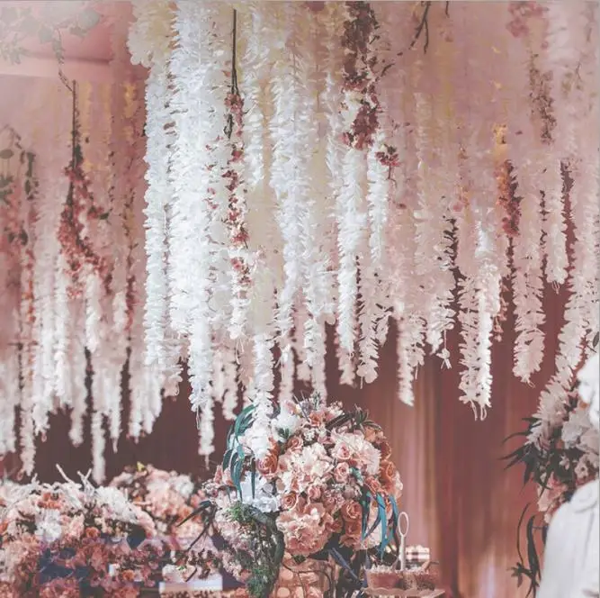 
Artificial Wisteria Long Hanging Bush Flowers fake Hanging Flowers Vine Garland for Wedding 