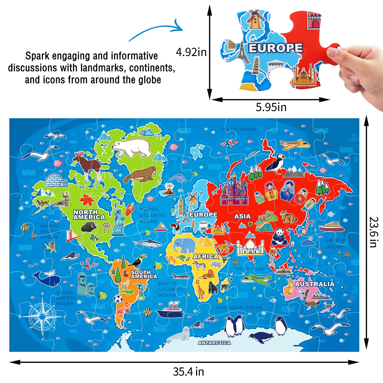 Wholesale Custom Large 48 Pieces World Map Geography Jigsaw Puzzles Globe Atlas Floor Puzzle for Kids