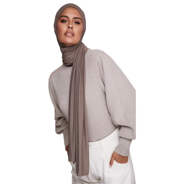 Wholesale 180*80cm Plain Muslim Viscose Headscarf  Fashion Women Scarves Premium Cotton Stretchy Jersey Scarf Hijab